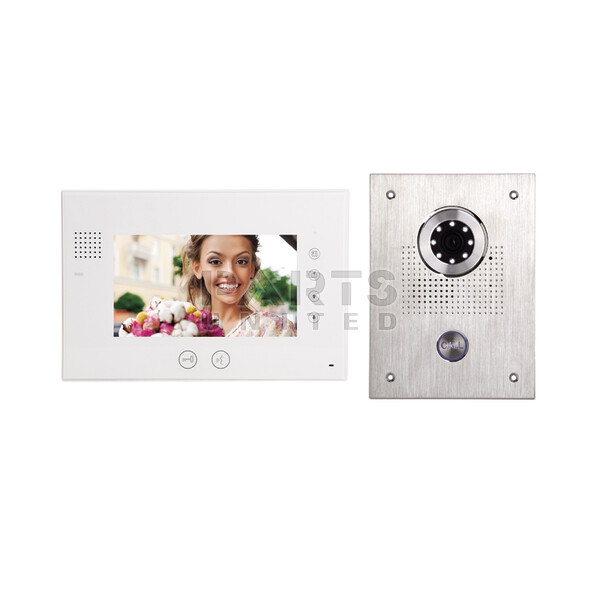 Video doorphone, kit including a colour monitor with 100 images memory, an outdoor station vandal-re