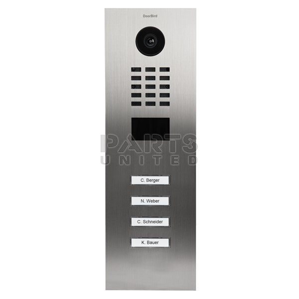 DoorBird IP Video Door Station D2104V, Brushed Stainless Steel, 4 Call buttons (surface-/flush-mounting housing sold separately)